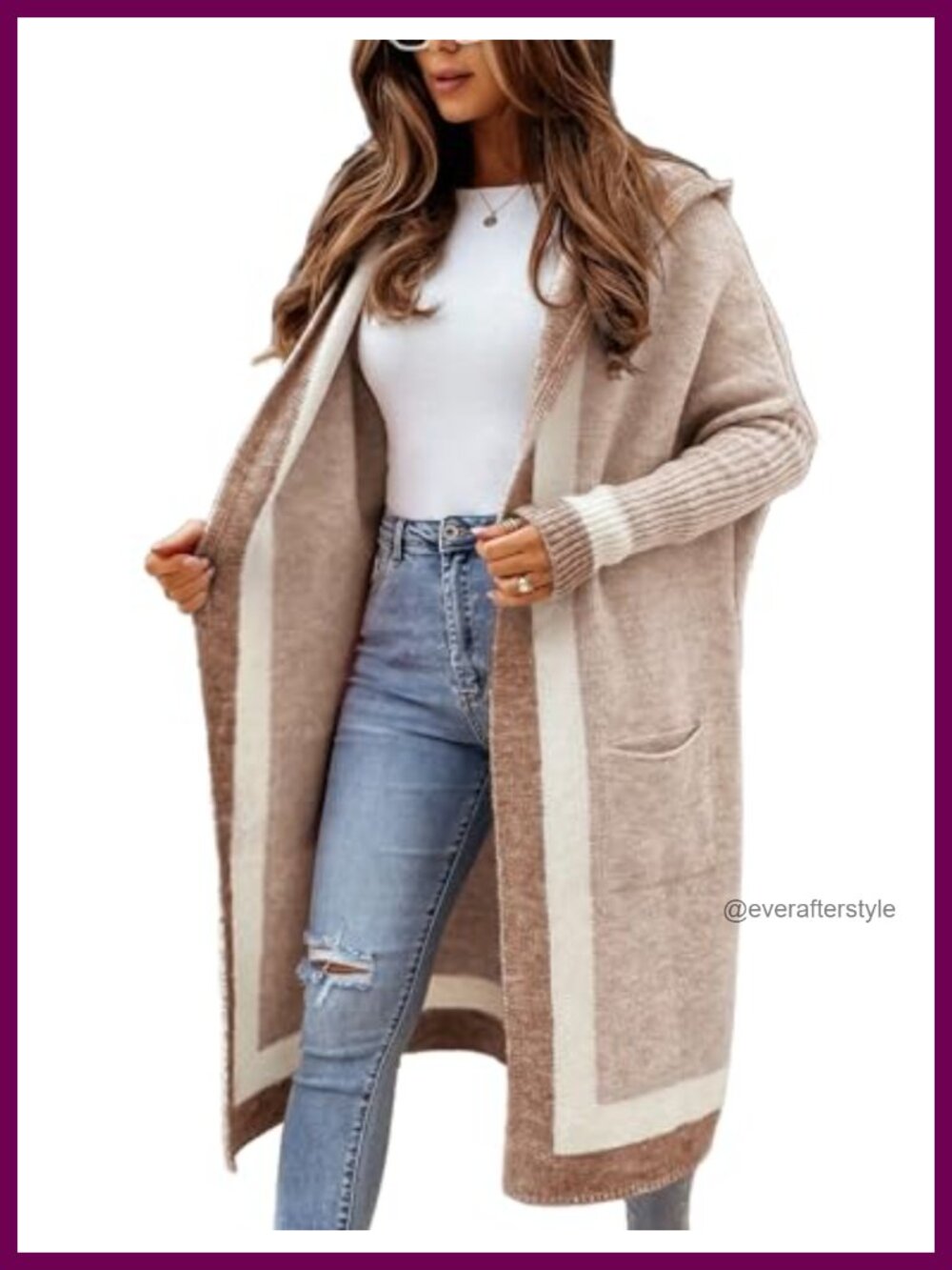 Loose Knit Hooded Open Front Long Cardigan Sweater with Pockets